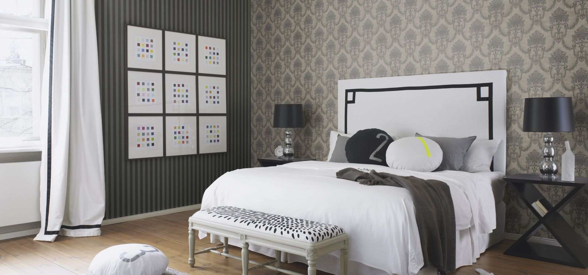 Bild Schlafzimmer Tapete Ornament & Streifen grau